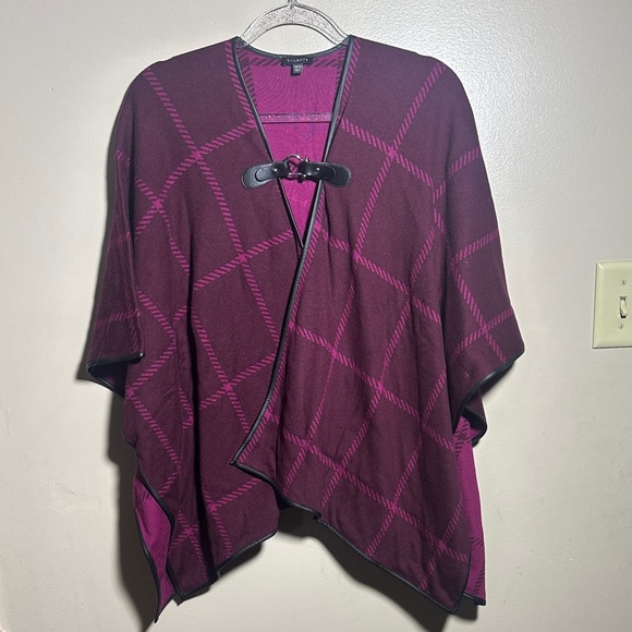 Talbots XS /‎ S Maroon Plaid Ruana Wrap Sweater - Picture 3 of 6